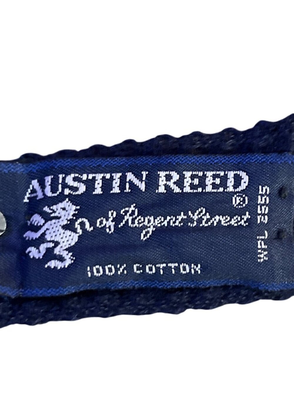 Vintage Austin Reed Navy Woven Skinny Tie 100% Cotton USA Used Preppy Ivy Leagu - Picture 9 of 11